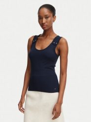 Tommy Hilfiger Top WW0WW52112 Granatowy Slim Fit. Niebieskie topy TOMMY HILFIGER, xxs, bez wzorów, z wiskozy, bez kołnierzyka, bez ramiączek. Za 249.99 zł.
