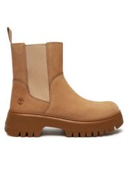 Timberland Sztyblety Mid Pull On Boot TB0A6FCHEN71 Beżowy. Brązowe botki Timberland, bez wzorów, z nubiku, bez obcasa, na płaskiej podeszwie, bez zapięcia. Za 749.99 zł.