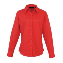 Bluzka Damska Z Długim Rękawem Z Popeliny. Czerwone bluzki PREMIER, xl, bez wzorów, casualowe, bez kołnierzyka, bez ramiączek. Za 107.99 zł.