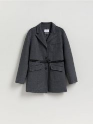 Marynarka oversize z wełną - ciemnoszary. Szare marynarki i żakiety Reserved, l, bez wzorów, z tkaniny. Za 379.99 zł.