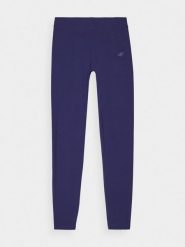 4F Legginsy dzianinowe damskie - granatowe S. Niebieskie legginsy 4f, s, bez wzorów, z bawełny, z podwyższonym stanem. W wyprzedaży za 39.99 zł.