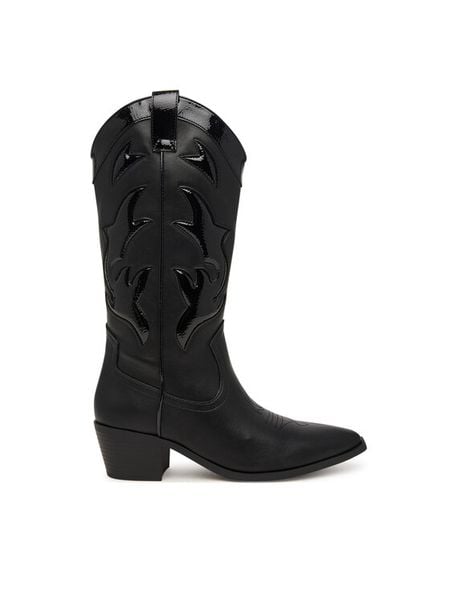 Aldo Kowbojki Nebraska 14448230 Czarny. Czarne kozaki Aldo, ze skóry, bez obcasa, na słupku, bez zapięcia. Za 769.99 zł.