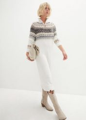 Sukienka dzianinowa w norweski wzór. Białe sukienki bonprix, bez wzorów, z dzianiny, bez kołnierzyka, bez ramiączek. Za 159.99 zł.