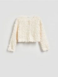 Marynarka z kwiatowym motywem - biały. Białe marynarki i żakiety Reserved, l, bez wzorów, z dzianiny. Za 139.99 zł.