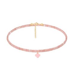 Bransoletka na kostkę zawieszką koniczyną oraz kamieniami opalu. Czerwone bransoletki Lilou, z opalem, pozłacane. Za 288.00 zł.