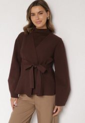 Brązowy Kardigan z Wiskozą i Wiązaniem w Pasie Tusvela. Brązowe kardigany Born2be, bez wzorów, z jeansu. Za 119.99 zł.