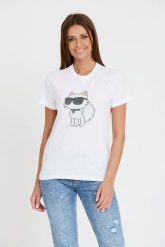 KARL LAGERFELD Biały t-shirt Ikonik 2.0. Białe t-shirty KARL LAGERFELD, xs, bez wzorów, bez kołnierzyka, bez ramiączek. W wyprzedaży za 239.99 zł.