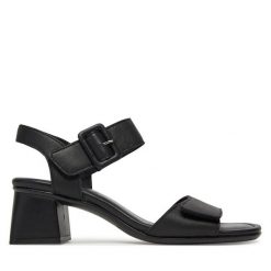 Sandały Remonte. Czarne sandały Remonte, bez wzorów, bez obcasa, na słupku, bez zapięcia. Za 369.99 zł.