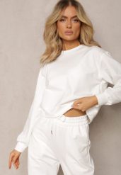 Biała Oversize Bluza z Bawełny o Krótkim Fasonie Sibolla. Białe bluzy Renee, l, bez wzorów, z bawełny, bez kaptura. Za 79.99 zł.