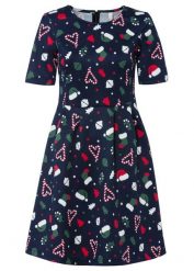 Sukienka mini w fasonie o linii litery A. Niebieskie sukienki bonprix, bez wzorów, wizytowe, bez kołnierzyka, bez ramiączek, mini. Za 109.99 zł.