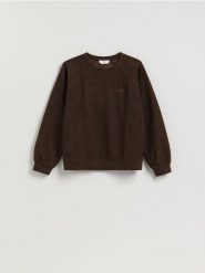 Dzianinowa bluza z haftem - ciemnobrązowy. Brązowe bluzy Reserved, l, bez wzorów, z dzianiny, bez kaptura. Za 119.99 zł.