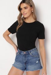 Czarny T-shirt z Okrągłym Dekoltem Idudia. Czarne t-shirty Born2be, l, bez wzorów, z dzianiny, bez kołnierzyka, bez ramiączek. Za 39.99 zł.