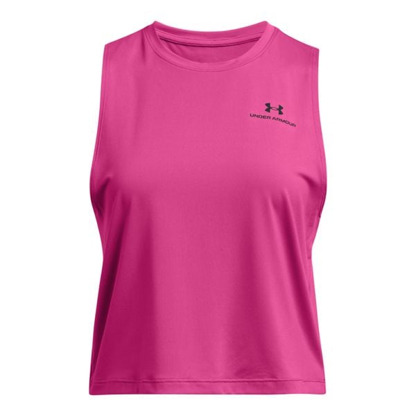 Damski crop top Under Armour Rush Energy. Czarne topy Under Armour, xs, bez wzorów, z elastanu, bez kołnierzyka, bez ramiączek. Za 222.50 zł.