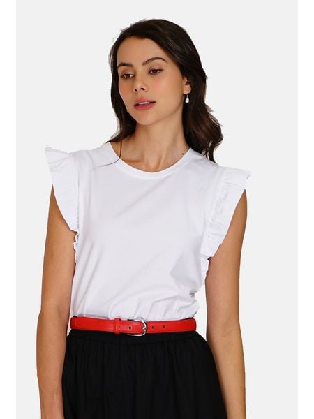 ASSUILI Koszulka w kolorze białym rozmiar: 36. Białe bluzki Assuili, bez wzorów, klasyczne, bez kołnierzyka, bez ramiączek. Za 74.11 zł.