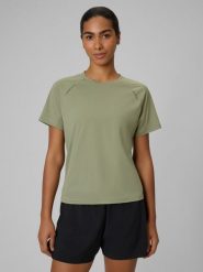 4F Koszulka do biegania szybkoschnąca damska - khaki M. Brązowe bluzki 4f, l, bez wzorów, bez kołnierzyka, bez ramiączek. Za 129.99 zł.