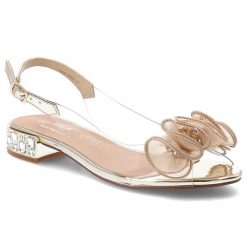 Sandały damskie S.Barski, z transparentnym paskiem ozdobna aplikacja pasek z regulacją niski obcas elegancki model, złote, MR61-9002. Żółte sandały S.BARSKI, z aplikacjami, eleganckie, bez obcasa, na obcasie, bez zapięcia. Za 199.00 zł.