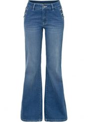 Dżinsy Bootcut, mid waist, bawełna organiczna. Niebieskie jeansy bonprix, bez wzorów. Za 159.99 zł.