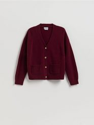 Wełniany kardigan - bordowy. Czerwone kardigany Reserved, l, bez wzorów, z dzianiny. Za 219.99 zł.