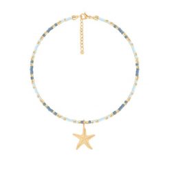 Bransoletka z jasnoniebieskimi japońskimi koralikami Miyuki z zawieszką Starfish. Niebieskie bransoletki Lilou, z perłą, pozłacane. Za 258.00 zł.