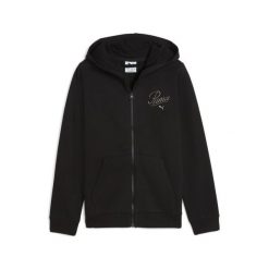 Młodzieżowa rozpinana bluza z kapturem Essentials Script PUMA. Czarna bluzy Puma, na jesień, m, bez wzorów, z dzianiny, z kapturem. Za 140.99 zł.