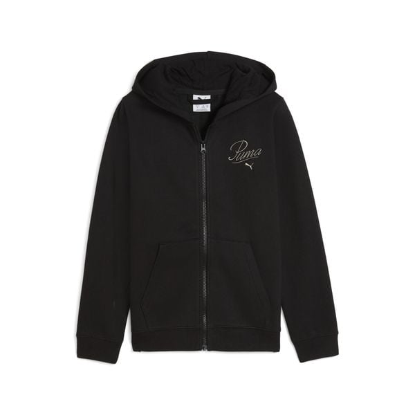 Młodzieżowa rozpinana bluza z kapturem Essentials Script PUMA. Czarna bluzy Puma, m, bez wzorów, z dzianiny, z kapturem. Za 146.17 zł.