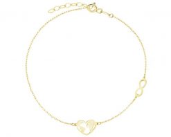 Złota bransoletka - serce, mapa świata, nieskończoność. Żółte bransoletki Apart, złote. Za 669.00 zł.