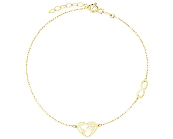 Złota bransoletka - serce, mapa świata, nieskończoność. Żółte bransoletki Apart, złote. Za 669.00 zł.