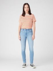 Wrangler Dżinsy "Brooklyn" - Skinny fit - w kolorze błękitnym rozmiar: W27/L34. Niebieskie jeansy Wrangler, l, z aplikacjami, z podwyższonym stanem. Za 195.45 zł.
