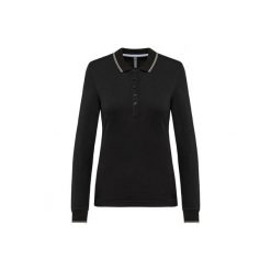 Damska koszulka polo pique z długim rękawem Kariban. Czarne bluzki KARIBAN, bez wzorów, bez kołnierzyka, bez ramiączek. Za 142.50 zł.