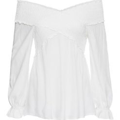 Bluzka "carmen" z przeszyciem cienkimi gumkami bonprix biel wełny. Białe bluzki bonprix, bez wzorów, z wełny, bez kołnierzyka, bez ramiączek. Za 41.99 zł.