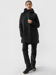 4F Parka przejściowa membrana 8000 damska - czarna S. Czarne parki 4f, na zimę, m, z dzianiny, sportowe, bez kaptura. W wyprzedaży za 249.99 zł.
