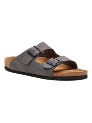 Comfortfusse Skórzane klapki w kolorze szarym rozmiar: 35. Szare klapki Comfortfüße, bez wzorów, z otwartym noskiem, bez obcasa. Za 260.99 zł.