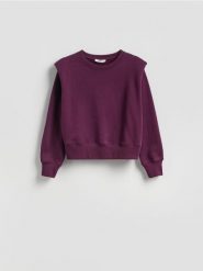 Bluza z poduszkami na ramionach - ciemnofioletowy. Fioletowe bluzy sportowe Reserved, l, bez wzorów, z bawełny, bez kaptura. Za 119.99 zł.
