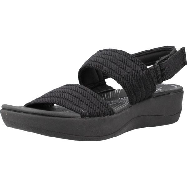 Sandały CLARKS ARLA STROLL Czarny. Czarne sandały Clarks, bez wzorów, z tkaniny, bez obcasa, bez zapięcia. Za 133.99 zł.