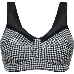 Biustonosz odciążający, bez fiszbinów bonprix czarno-biały z nadrukiem. Czarne biustonosze bonprix, bez wzorów, z materiału. Za 59.99 zł.