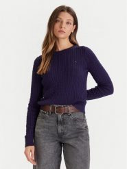 Tommy Jeans Sweter Cable Essential DW0DW22165 Fioletowy Regular Fit. Fioletowe swetry Tommy Jeans, s, bez wzorów, z bawełny, bez ramiączek. Za 429.99 zł.