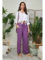 Le Monde du Lin Lniane spodnie w kolorze fioletowym rozmiar: 34/36. Różowe spodnie materiałowe Le Monde du Lin, bez wzorów, ze lnu, z standardowym stanem. Za 121.99 zł.