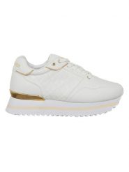 Patrizia Pepe Skórzane sneakersy w kolorze złoto-białym rozmiar: 38. Białe trampki Patrizia Pepe, bez wzorów, bez zapięcia. Za 422.45 zł.