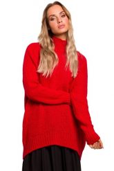 Sweter damski oversize asymetryczny sweter z wełną czerwony. Czerwone swetry Polskie swetry, na zimę, l, bez wzorów, z dzianiny, bez ramiączek. Za 259.00 zł.