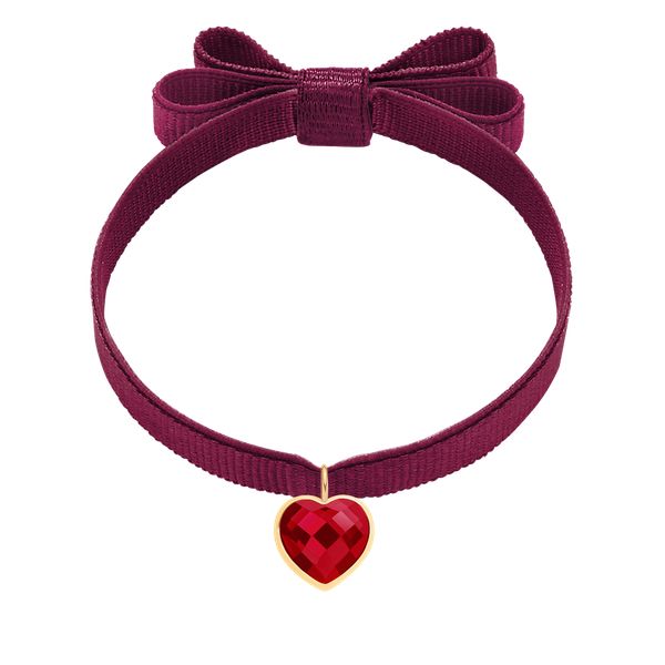 Bransoletka z pozłacanym sercem z czerwonym kryształem na podwójnej bordowej wstążce. Czerwone bransoletki Lilou, pozłacane. Za 128.00 zł.