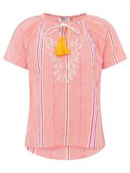 Zwillingsherz Bluzka "Summer Stripes" w kolorze koralowym rozmiar: S/M. Pomarańczowe bluzki Zwillingsherz, m, z aplikacjami, z bawełny, bez kołnierzyka, bez ramiączek. Za 104.99 zł.