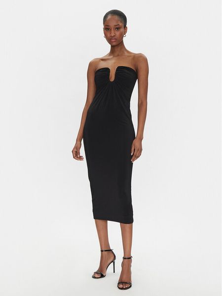 PINKO Sukienka koktajlowa 105021 A2GS Czarny Regular Fit. Czarne sukienki Pinko, s, bez wzorów, z syntetyku, wizytowe, bez kołnierzyka, bez ramiączek. Za 679.99 zł.