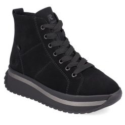 Botki Rieker Revolution Lifestyle. Czarne botki Rieker Revolution Lifestyle, bez wzorów, bez obcasa, na płaskiej podeszwie, bez zapięcia. Za 367.00 zł.
