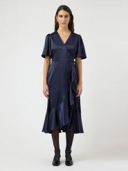 YAS Sukienka w kolorze granatowym rozmiar: 38. Niebieskie sukienki YAS, bez wzorów, bez kołnierzyka, bez ramiączek, midi. Za 131.12 zł.