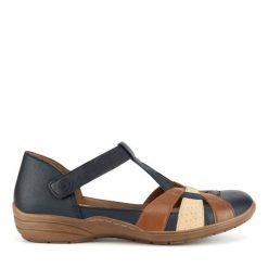 Sandały Remonte. Niebieskie sandały Remonte, bez wzorów, bez obcasa, na płaskiej podeszwie, bez zapięcia. Za 369.99 zł.