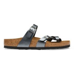 Birkenstock Mayari BF Metallic Black Japonki damskie. Szare klapki Birkenstock, bez wzorów, ze skóry, bez obcasa. Za 319.99 zł.