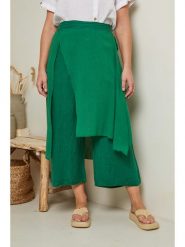 Curvy Lady Lniane spodnie w kolorze zielonym rozmiar: 44/46. Zielone spodnie materiałowe Curvy Lady, bez wzorów, ze lnu, z podwyższonym stanem. Za 122.95 zł.