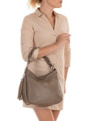 Lia Biassoni Skórzana torebka "Monate" w kolorze szarobrązowym - 36 x 26 x 10 cm rozmiar: onesize. Brązowe torby na ramię Lia Biassoni, bez wzorów, z materiału, na ramię, bez dodatków. Za 304.99 zł.