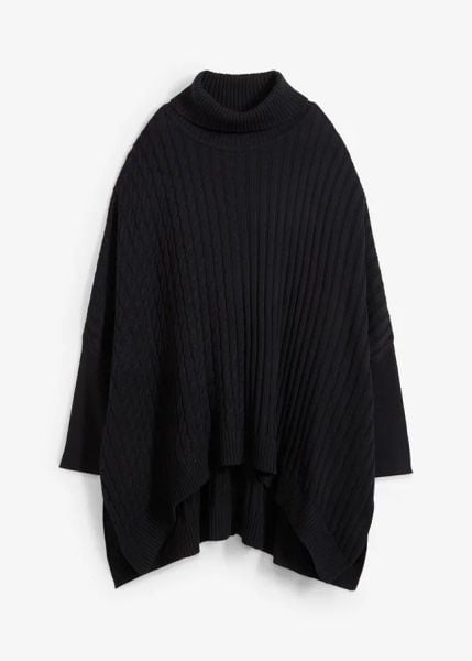 Sweter poncho oversize. Zielone swetry bonprix, bez wzorów, z dzianiny, bez ramiączek. Za 179.99 zł.