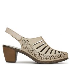 Półbuty Rieker. Szare czółenka Rieker, bez wzorów, bez obcasa, na obcasie, bez zapięcia. Za 319.99 zł.